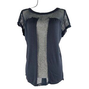 Double Zero Top Black Open Weave Crochet Net Sheer Motorcycle Rock Cover Up S